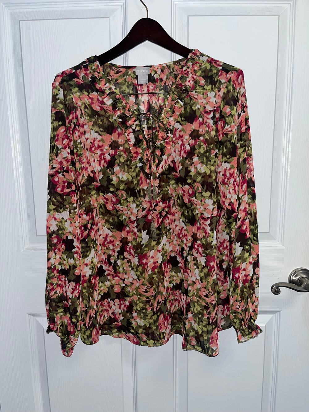 Chicos Chiffon Floral Blouse Boho Womens XL